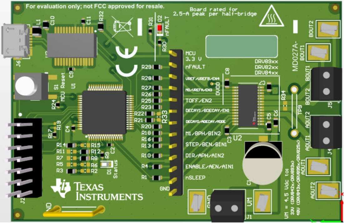 机械图纸 - 德州仪器 DRV8955PEVM驱动器评估模块 (EVM)