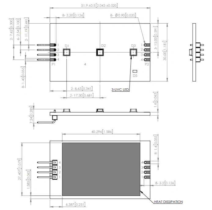 Mechanical Drawing - Lumex LDM-LXD3052030UVC Evaluation Board