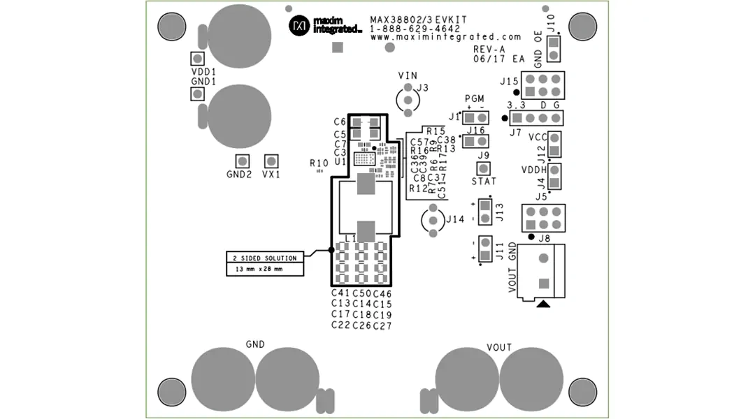 机械图纸 - 美信半导体 MAX38802EVKIT和MAX38803EVKIT评估套件