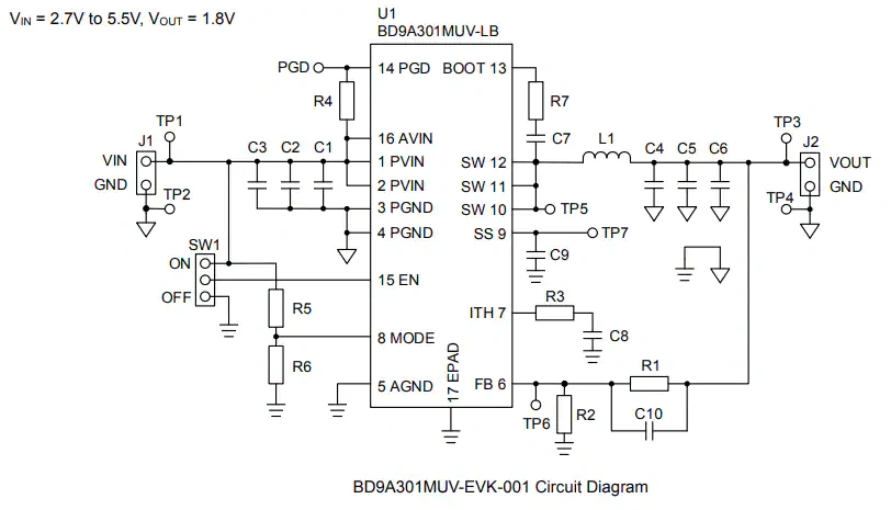 Mechanical Drawing - 罗姆半导体 BD9A301MUV-EVK-001 Evaluation Board