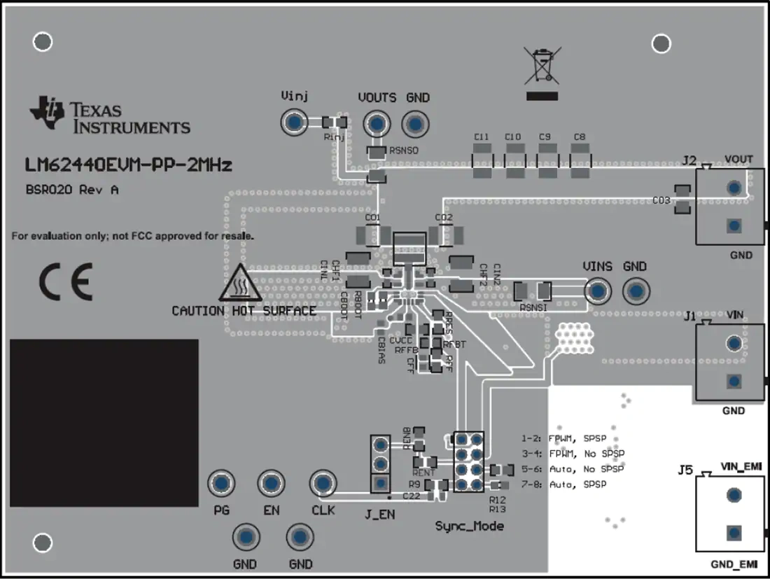 机械图纸 - 德州仪器 LM62440EVM-PP-2MHZ转换器评估模块