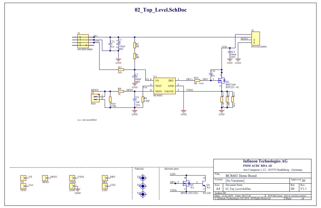 原理图 - 英飞凌 BCR602线性LED驱动器演示板