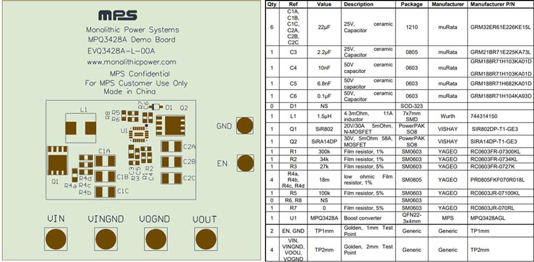 Mechanical Drawing - Monolithic Power Systems (MPS) EVQ3428A-L-00A Evaluation Board