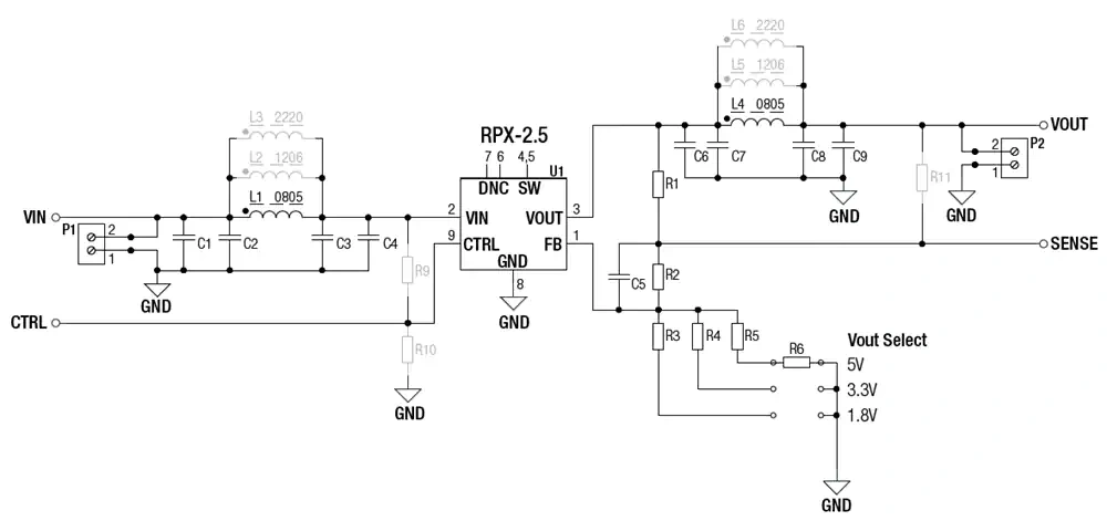 Schematic - RECOM Power RPX-2.5-EVM-1 Evaluation Module